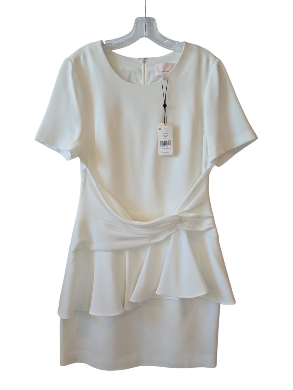 CINQ À SEPT 'Fontaine' Crepe Front-Overlay Flounce Mini-Dress, Ivory - Picture 5 of 7